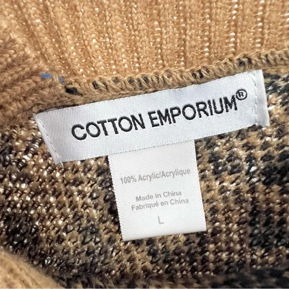 Cotton Emporium Tan and Black Leopard Print V-Neck Sweater Large - Picture 3 of 4